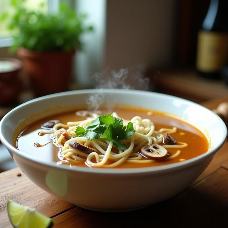 Sopa de Fideos de Arroz con Caldo Pho y Champiñones Shitake: Receta Vietnamita en Airfryer