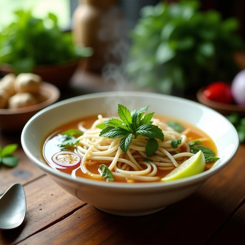Sopa de Fideos de Arroz con Pollo y Hierbas Vietnamitas: Receta Pho Rápida en 20 Minutos