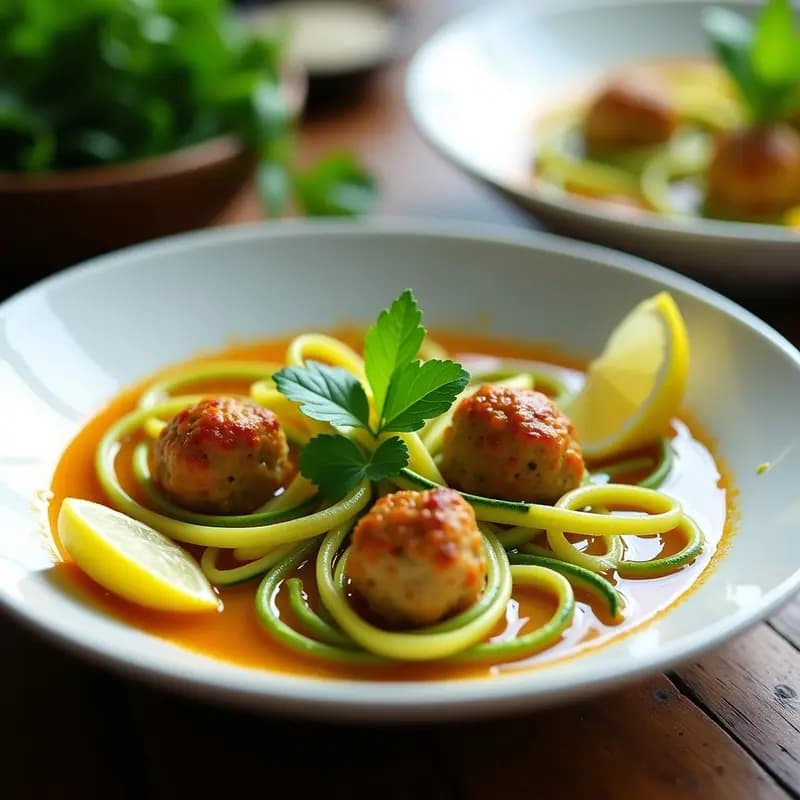 Sopa de Fideos de Calabacín con Albóndigas de Pavo: Receta Low-Carb y Ligera