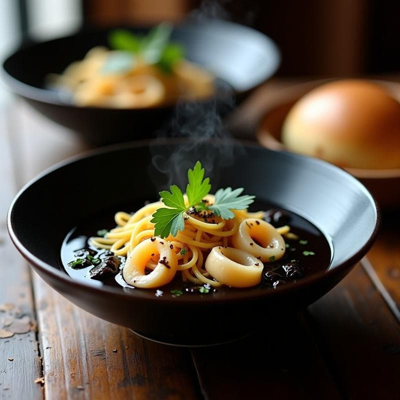 Sopa de Fideos de Calamar con Tinta de Sepia: Receta Española Gourmet en 20 Minutos