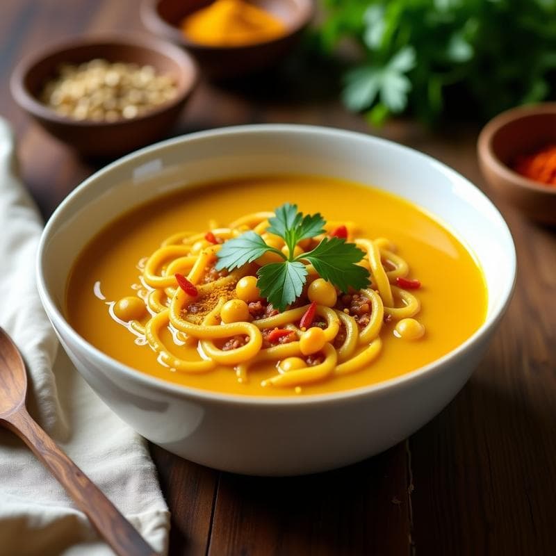 Sopa de Fideos de Lenteja Roja y Cúrcuma: Receta India en Olla Lenta Antiinflamatoria