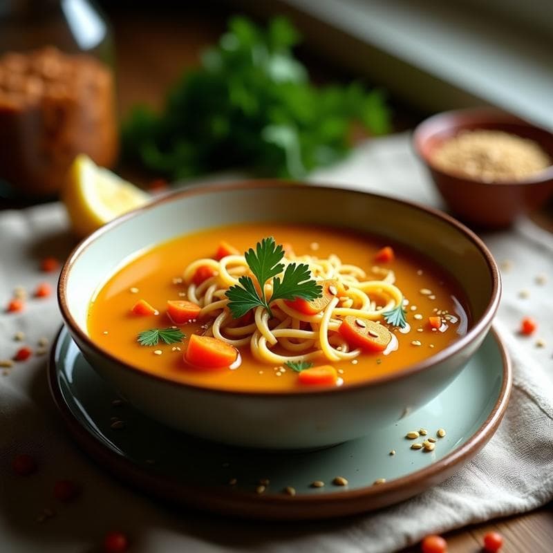 Sopa de Fideos de Lenteja Roja y Jengibre: Receta Turca Sin Gluten y Antiinflamatoria