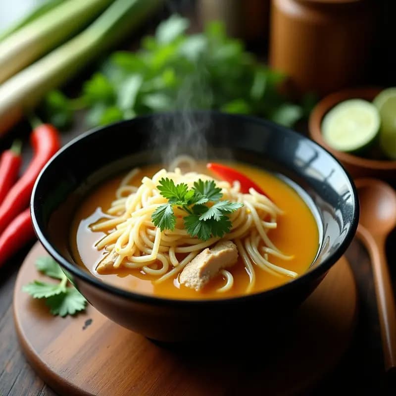 Sopa de Fideos Loksin de Laos con Pollo y Hierbas: Receta Reconfortante y Ligera