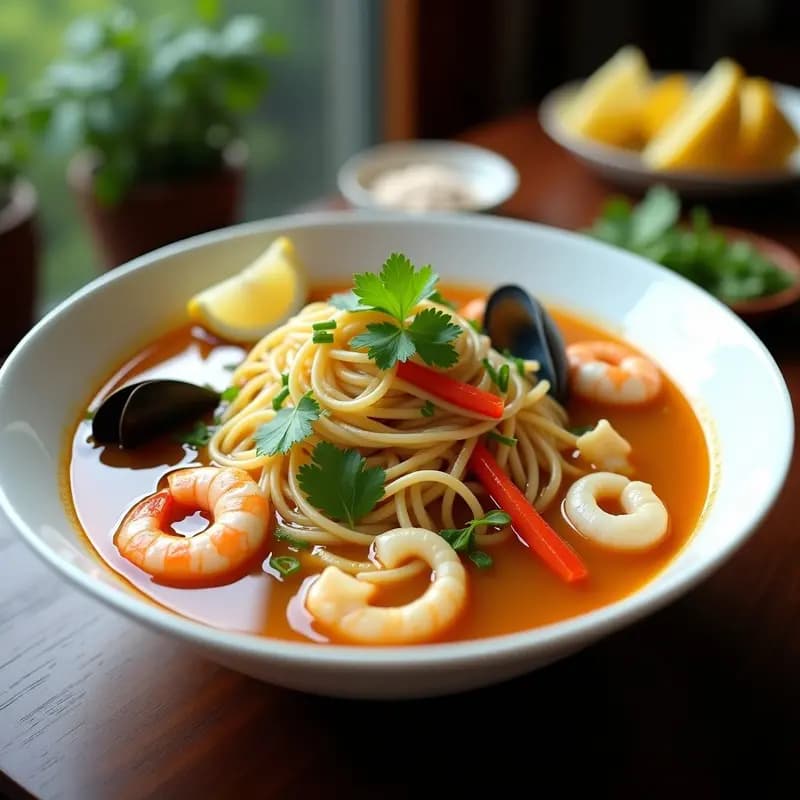 Sopa de Fideos con Mariscos y Limón: Receta China de Cantón Rápida y Ligera