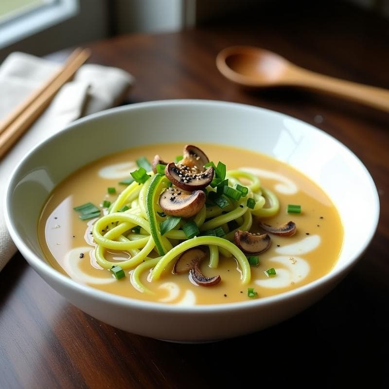 Sopa de Misos con Fideos de Calabacín y Champiñones Shitake: Receta Japonesa Vegana en 15 Minutos