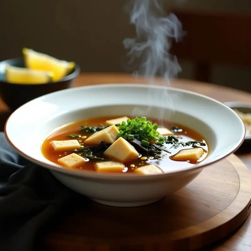 Sopa de Miso y Zaatar con Tofu Ahumado: Receta Japonesa-Arabe Fusión en 20 Minutos