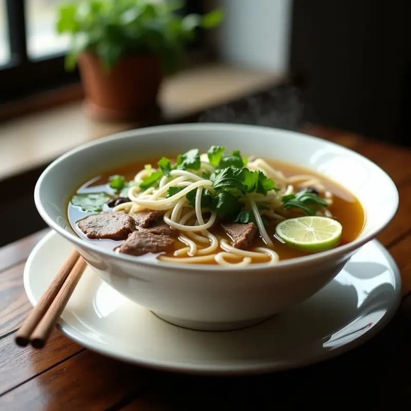 Sopa de Pho con Ternura de Res y Fideos de Arroz: Receta Vietnamita Clásica