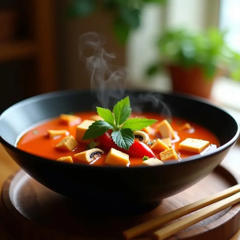 Sopa Thai de Curri Rojo con Tofu: Receta en Airfryer en 20 Minutos