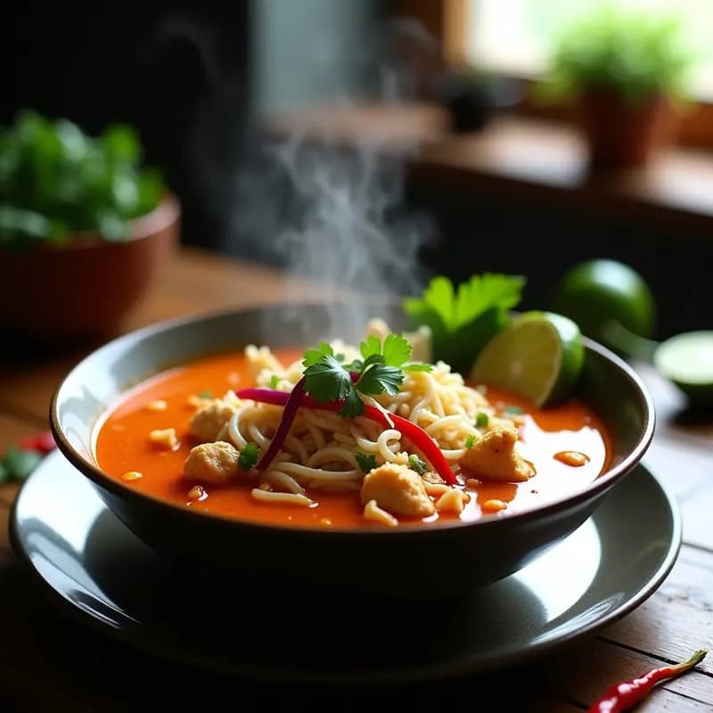 Sopa Tailandesa de Pasta de Arroz y Pollo al Curry: Receta Rápida y Reconfortante