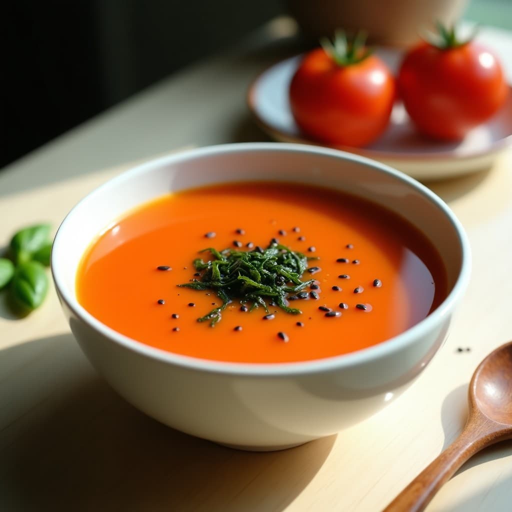 Sopa de Tomate y Albahaca con Algas Wakame: Receta Japonesa Detox y Antiinflamatoria
