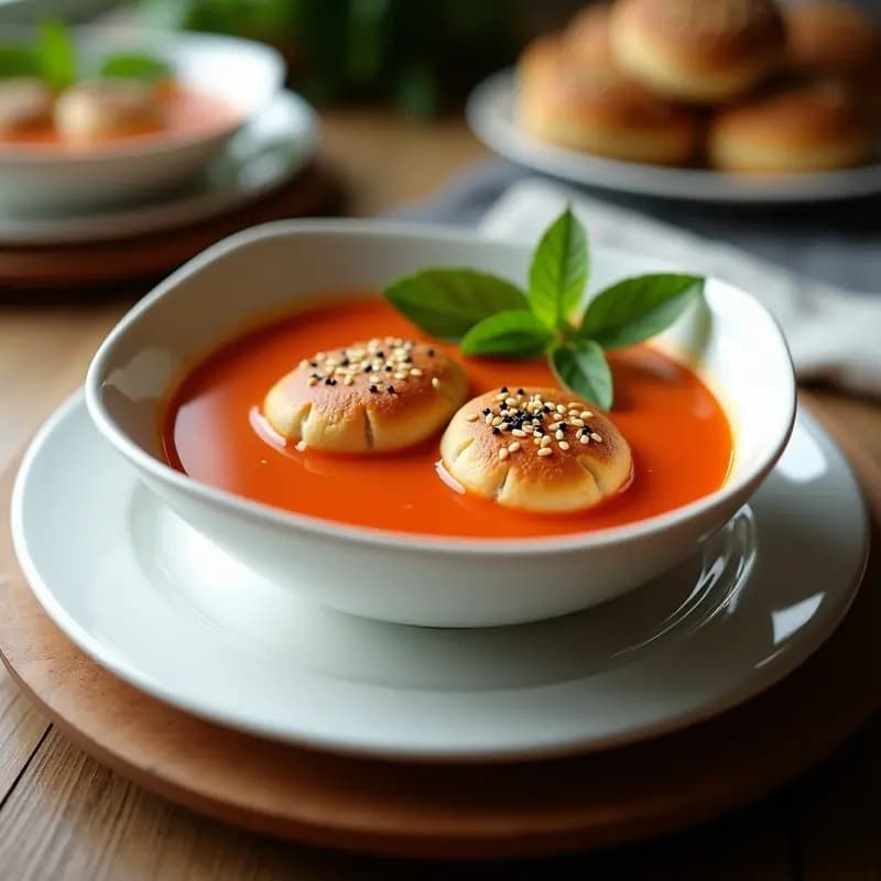 Sopa de Tomate y Albahaca con Bollos de Mojo: Receta Española Vegana y Tupper