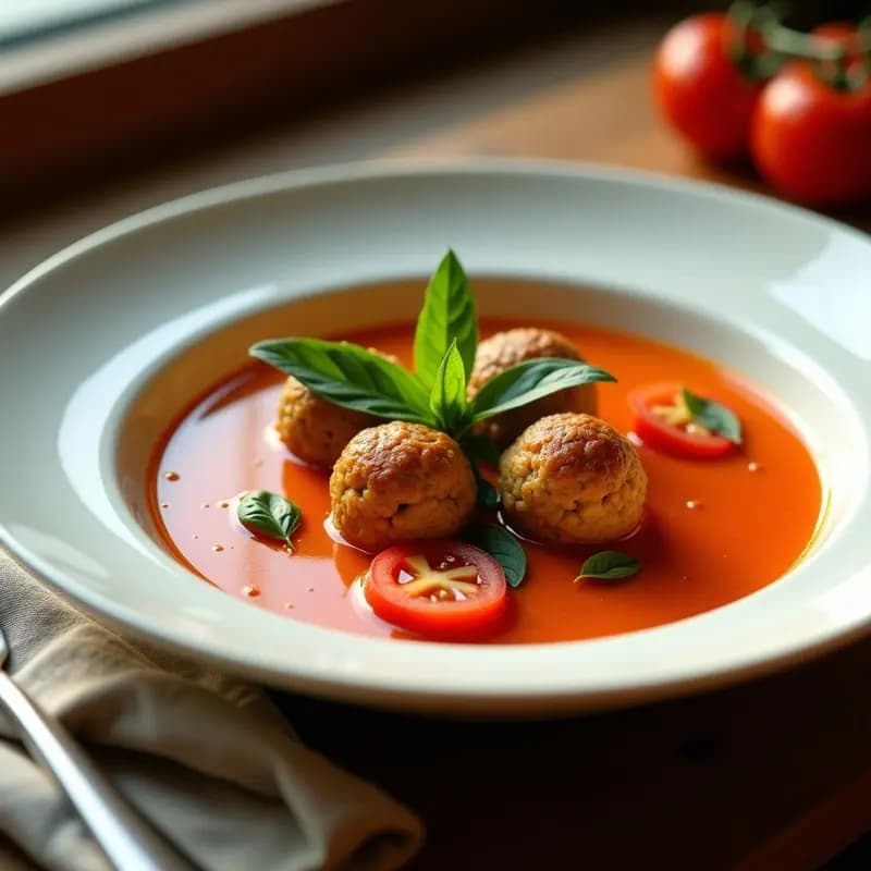Sopa de Tomate Basílica con Albóndigas de Lentejas: Receta Italiana Vegana y Sin Lactosa
