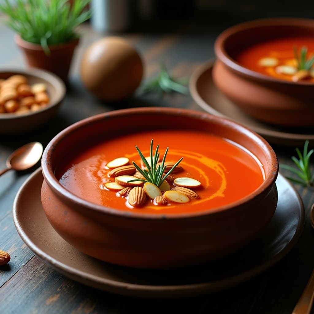 Sopa de Tomate y Almendras Crujientes: Receta Española Vegana con Toque Gourmet