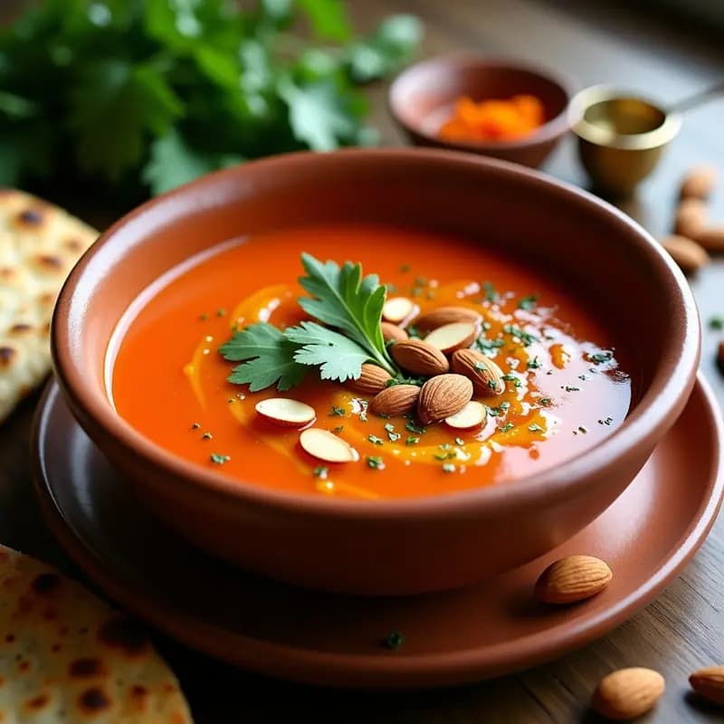 Sopa de Tomate y Almendras: Receta Marroquí Vegana con Toque de Comino y Cilantro