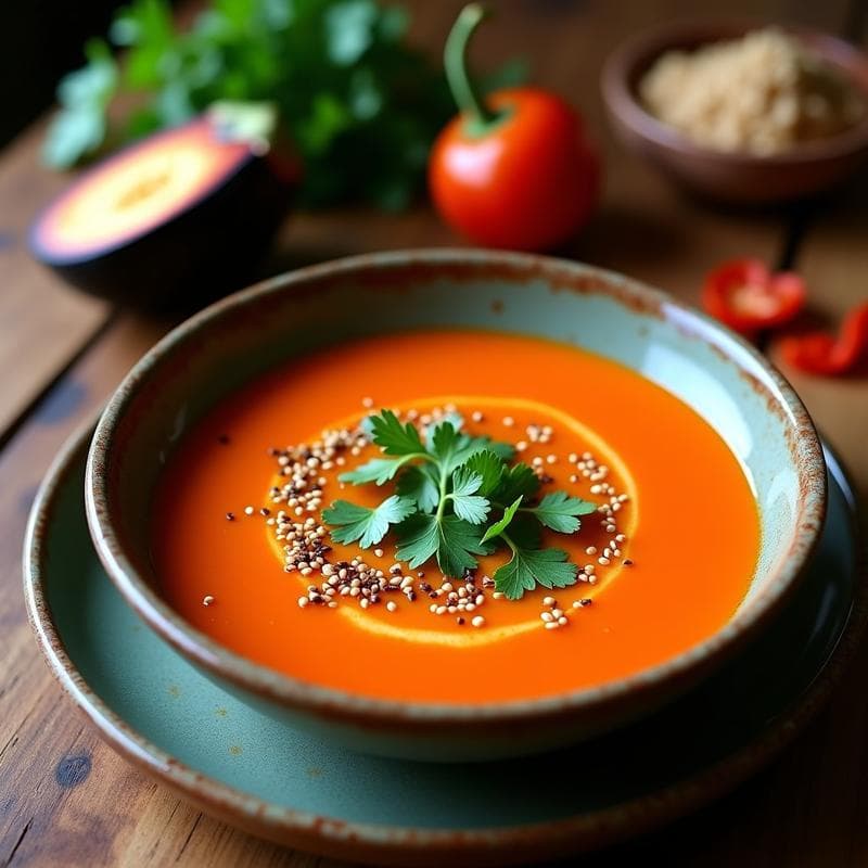 Sopa de Tomate Karkadé y Berenjena Asada: Receta Egipcia Reconfortante en Thermomix