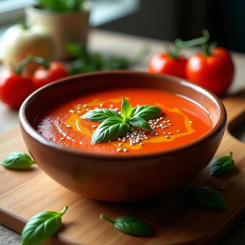 Sopa de Tomate Keto con Albahaca Fresca: Receta en Olla Express Sin Azúcar y Baja en Carbohidratos