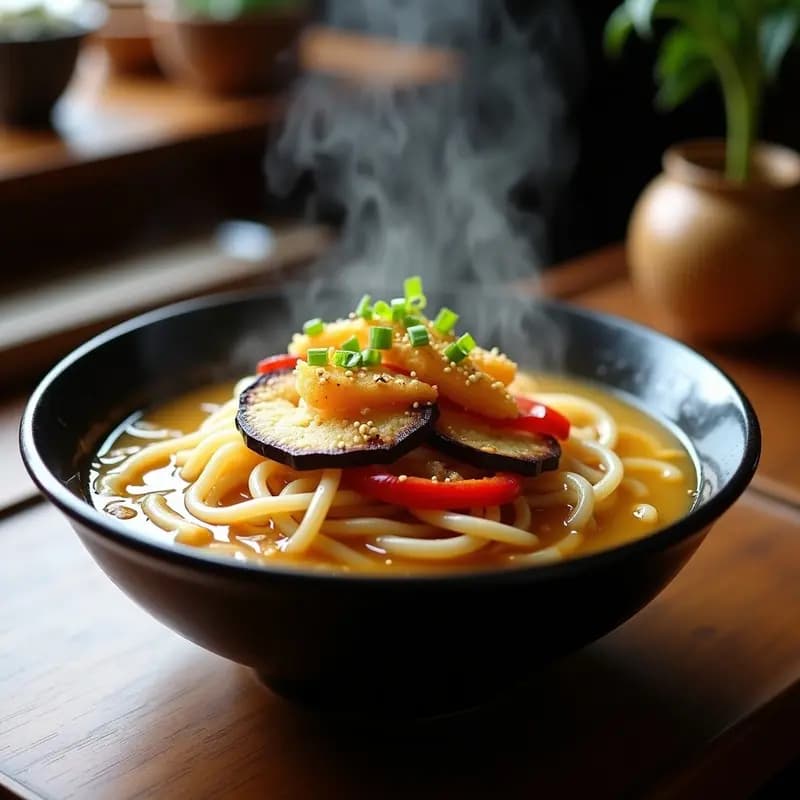 Sopa de Fideos Udón con Tempura de Verduras: Receta Japonesa Crujiente y Caliente