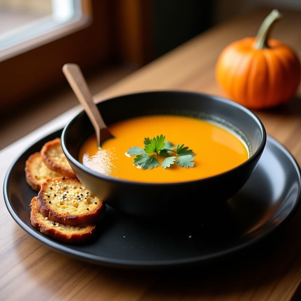 Sopa de Zapallo y Jengibre con Tostadas de Pan de Centeno: Receta Chilena Vegana en Thermomix
