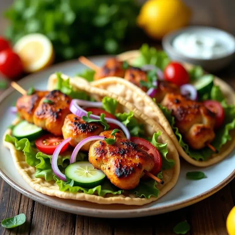 Souvlaki de Pollo al Yogur con Pita Integral: Receta Griega en Airfryer y Baja en Carbohidratos