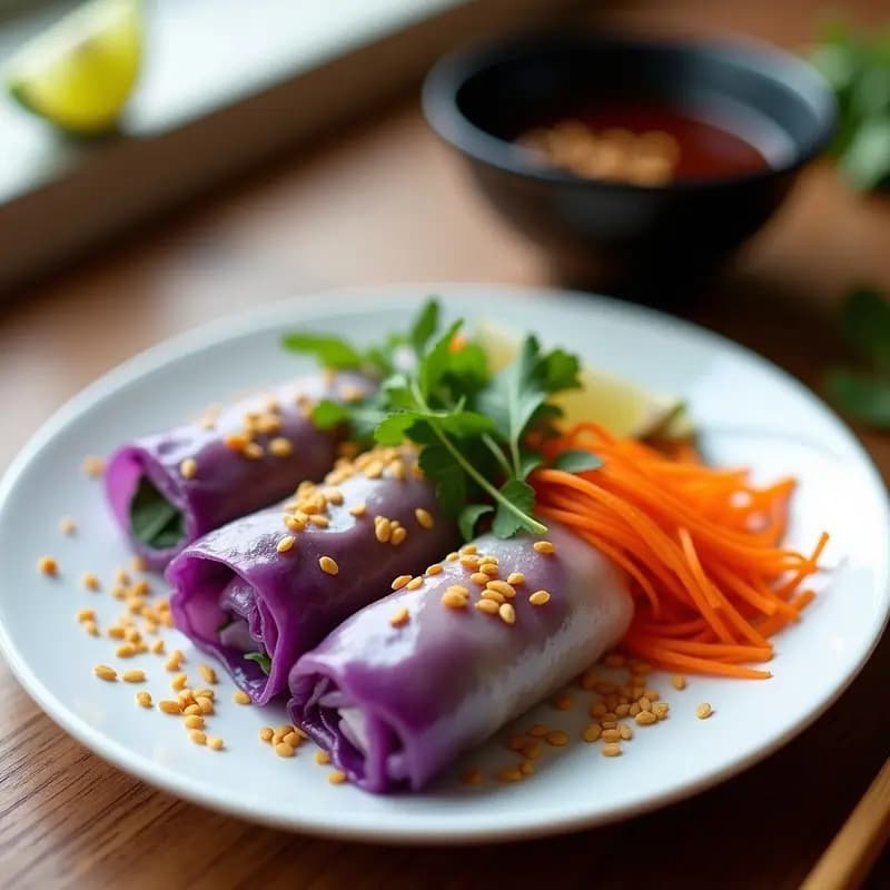 Spring Rolls de Col Morada y Zanahoria con Salsa de Tamari: Receta Vietnamita Crudivegana