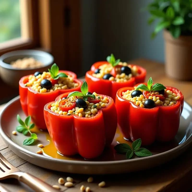 Stuffed Peppers Griegos con Arroz y Tomate: Receta Vegana y Baja en Calorías