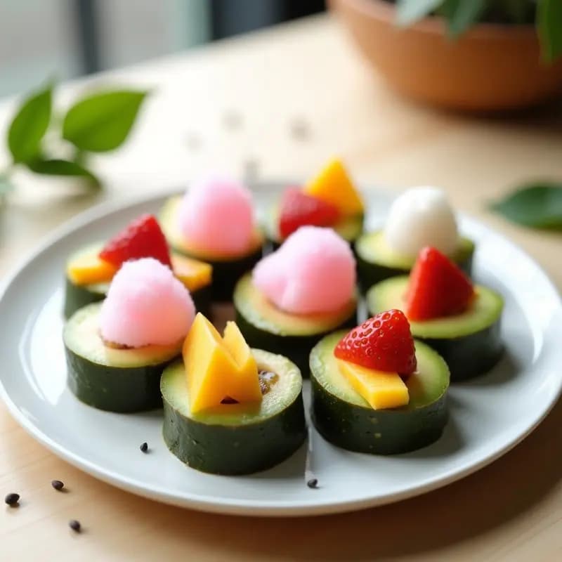 Sushi de Algodón de Azúcar y Frutas: Postre Japonés Vegano y Colorido para Niños