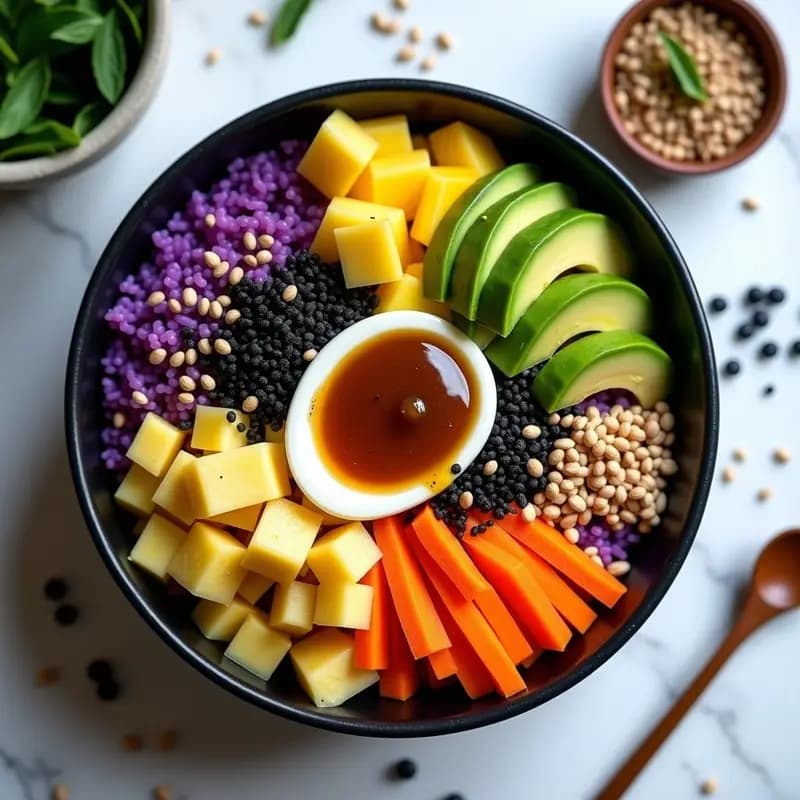 Sushi Bowl de Arroz Morado y Frutas Tropicales: Receta Vegana Viral con Toque Dulce-Salado