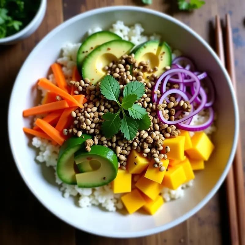 Sushi Bowl de Mango y Palta: Receta Fusion Japonesa Vegana Sin Arroz