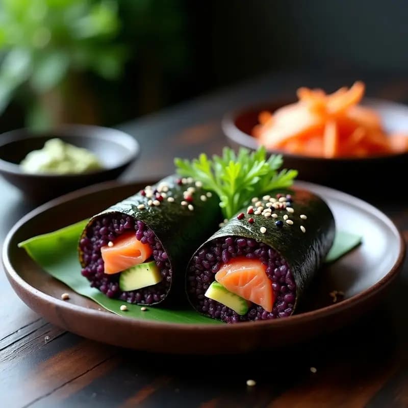 Sushi Burrito de Salmón y Palta con Arroz Morado: Receta Japonesa-Mexicana Fusion Portátil
