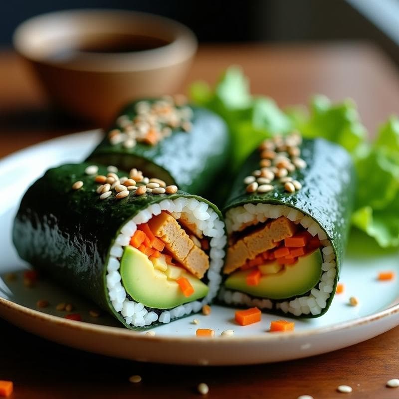 Sushi Burrito Vegano con Aguacate y Tempeh: Receta Fusion Alta en Proteína para Llevar