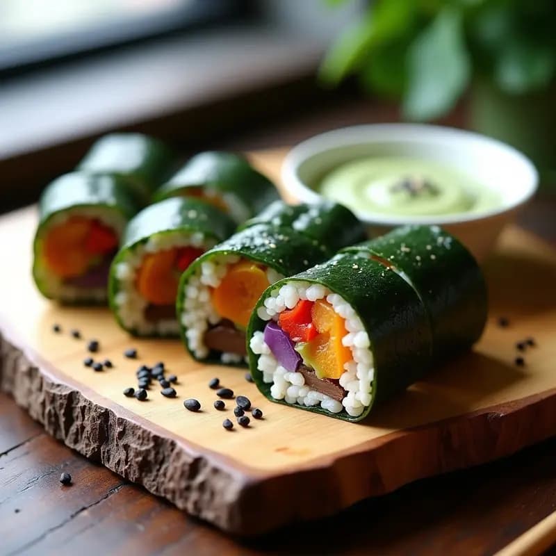 Sushi de Coliflor y Champiñones: Receta Japonesa Low-Carb con Aderezo de Wasabi