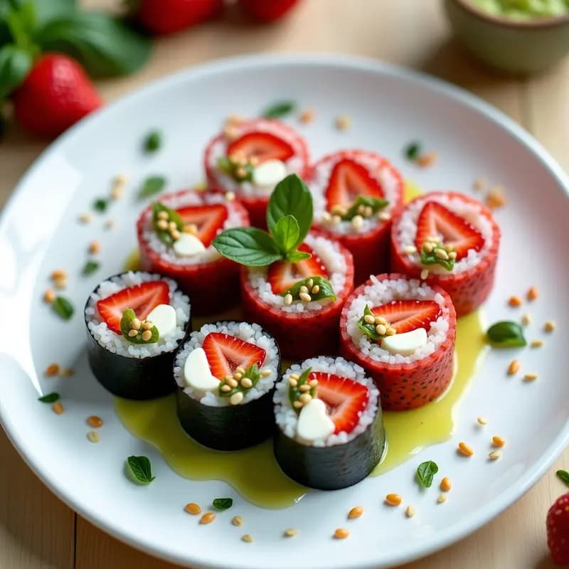 Sushi de Fresas y Queso Crema con Vinagreta de Albahaca: Entrante Dulce-Salado en 15 Minutos