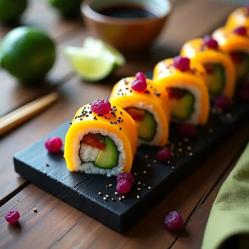 Sushi de Mango y Aguacate con Caviar de Remolacha: Receta Vegana y Colorida
