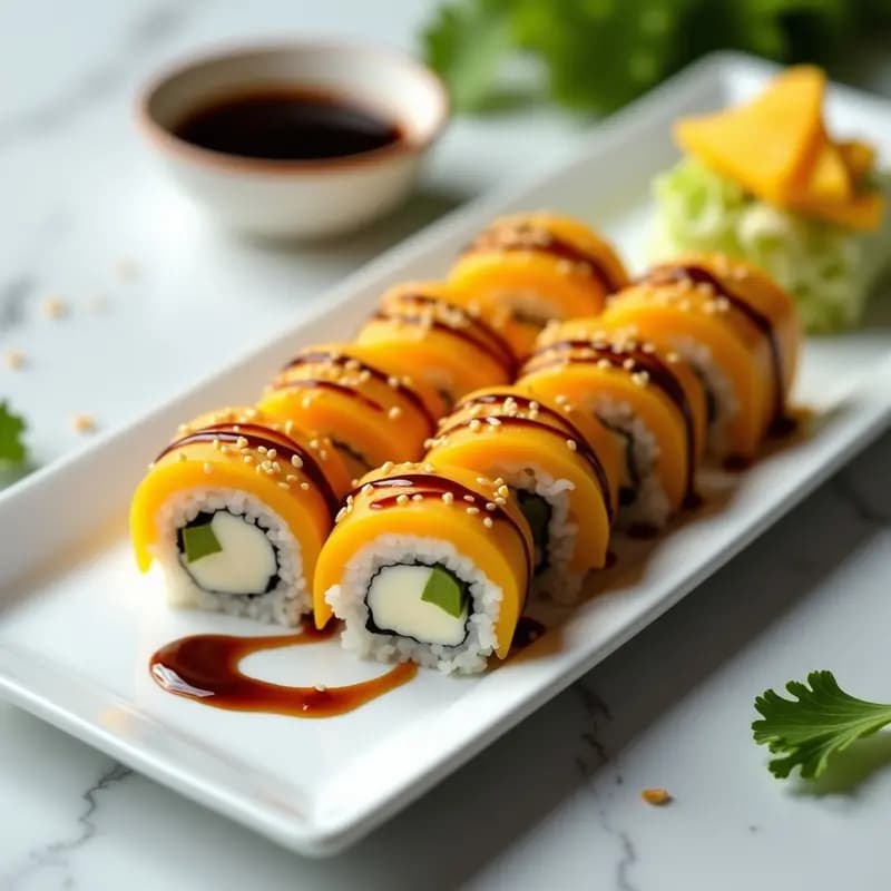 Sushi de Mango y Queso Brie con Reducción de Balsámico: Roll Japonés Gourmet en 10 Minutos