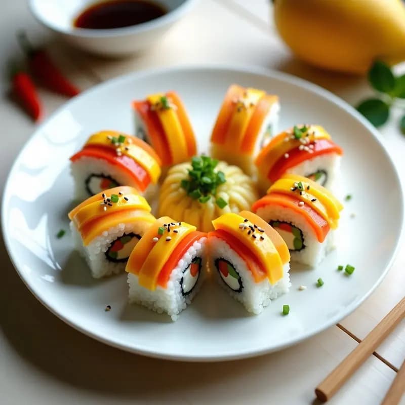 Sushi de Mango y Queso Crema: Receta Japonesa Fusion Rápida y Sin Crudo