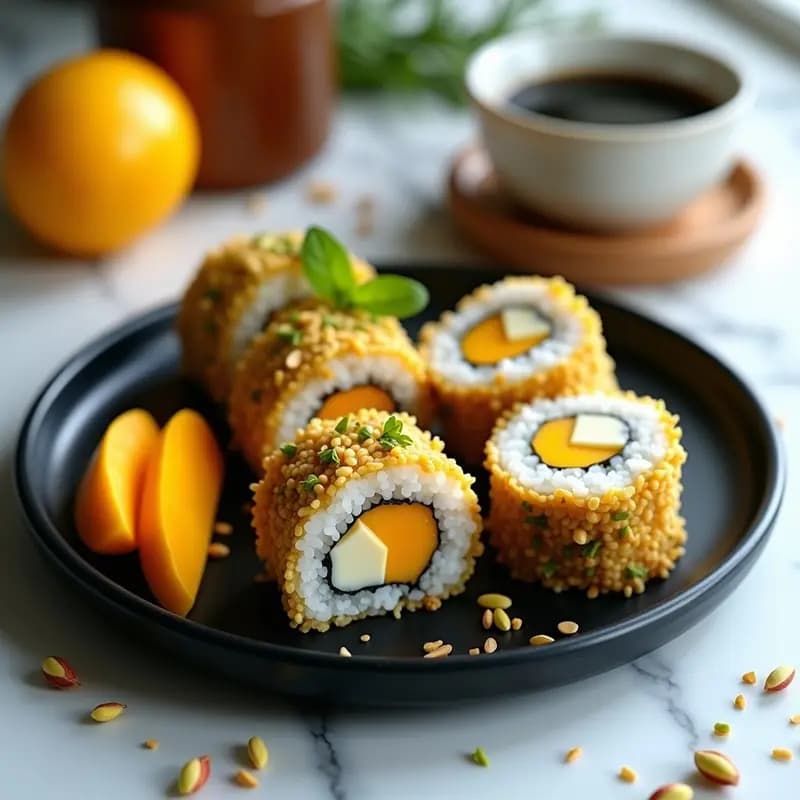 Sushi de Mango y Queso Crema con Costra de Pistacho: Receta Fusion para Impactar en Redes