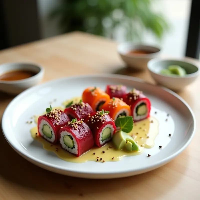 Sushi de Remolacha y Zanahoria con Vinagreta de Jengibre: Rollos Veganos Japoneses Sin Pescado