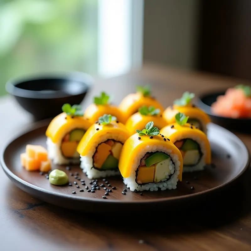 Sushi Rolls de Mango y Aguacate con Cangrejo Imitación: Receta Japonesa Vegana y Sin Lactosa