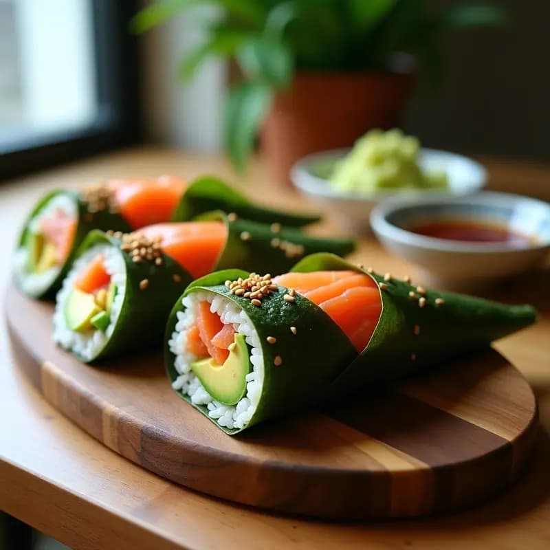 Sushi de Salmón y Aguacate en Cucurucho: rolls creativos para servir