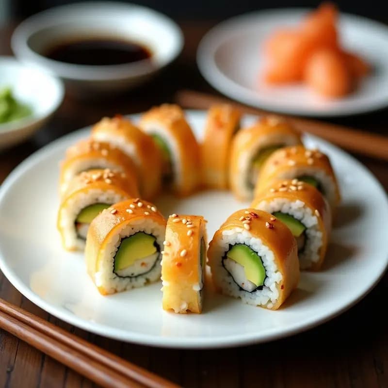 Sushi de Uramaki con Aguacate y Langostino: Rollo Japonés Crujiente y Ligero