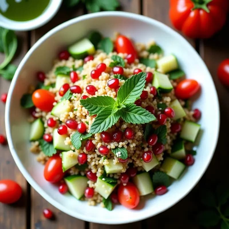 Tabbouleh de Quinoa y Granada con Mentolado: Entrante Libanés Sin Gluten y Proteico