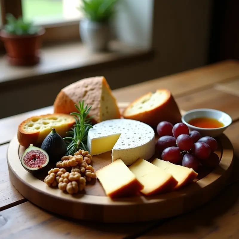 Tabla de Quesos Franceses con Pan de Campo y Uvas: Aperitivo Gourmet para Compartir