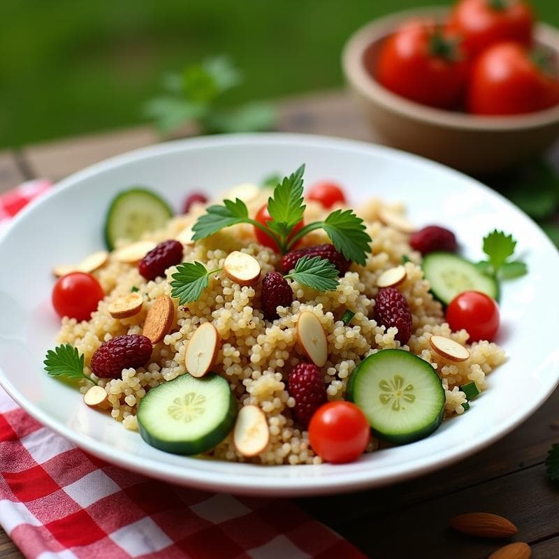 Tabuleh de Quinoa con Arándanos y Almendras: Receta Vegana y Sin Gluten para Picnic