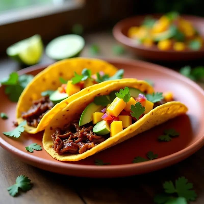Tacos de Barbacoa de Jackfruit con Salsa de Mango: Receta Mexicana Vegana y Sin Gluten