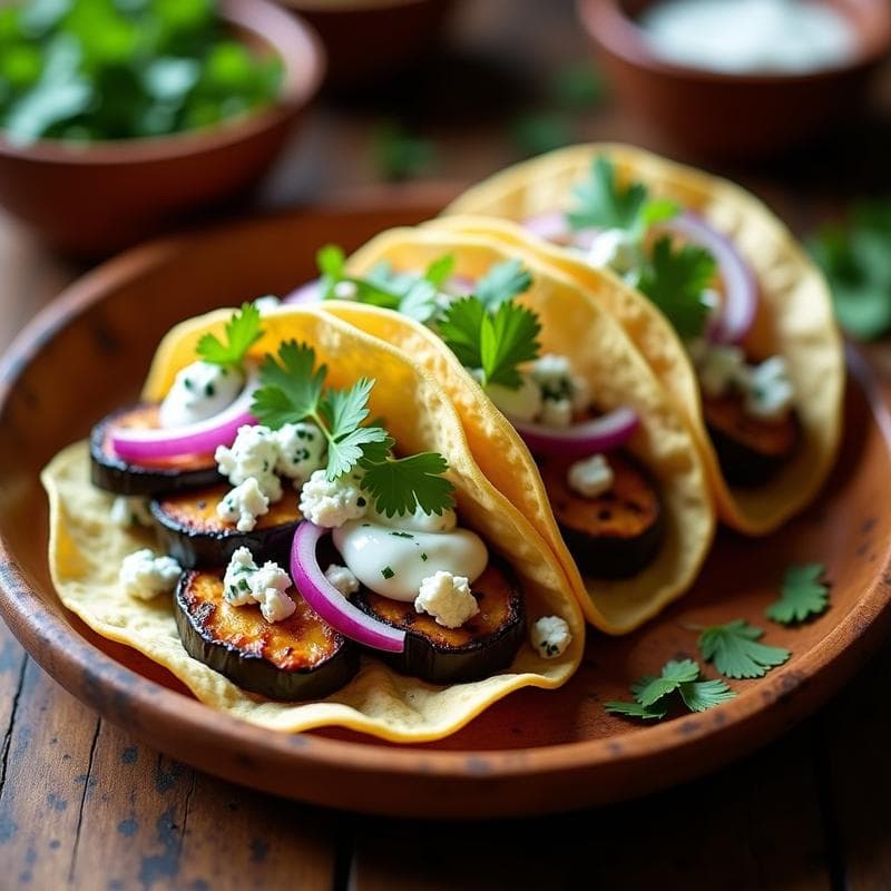 Tacos de Berenjena Ahumada con Queso Azul: Receta Gourmet en Airfryer con Sabor Intenso