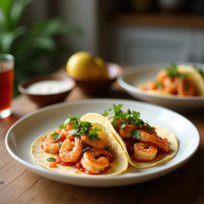 Tacos de Camarón y Puré de Guayaba Ahumada: Receta Fusion Mexicano-Caribena en Airfryer con Salsa de Coco