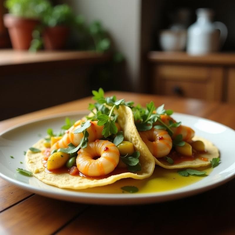 Tacos de Camarones al Moqueca y Mango Verde: Receta Brasileña en Airfryer con Leibniz de Coco
