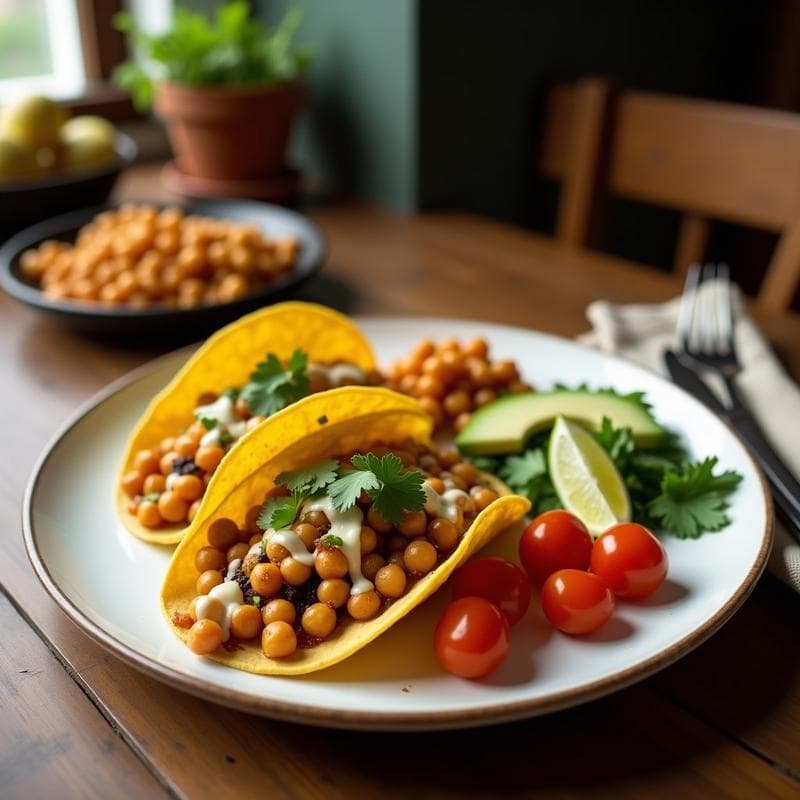 Tacos de Camelina y Garbanzos Crujientes: Receta Vegana con Salsa de Tahini y Limón