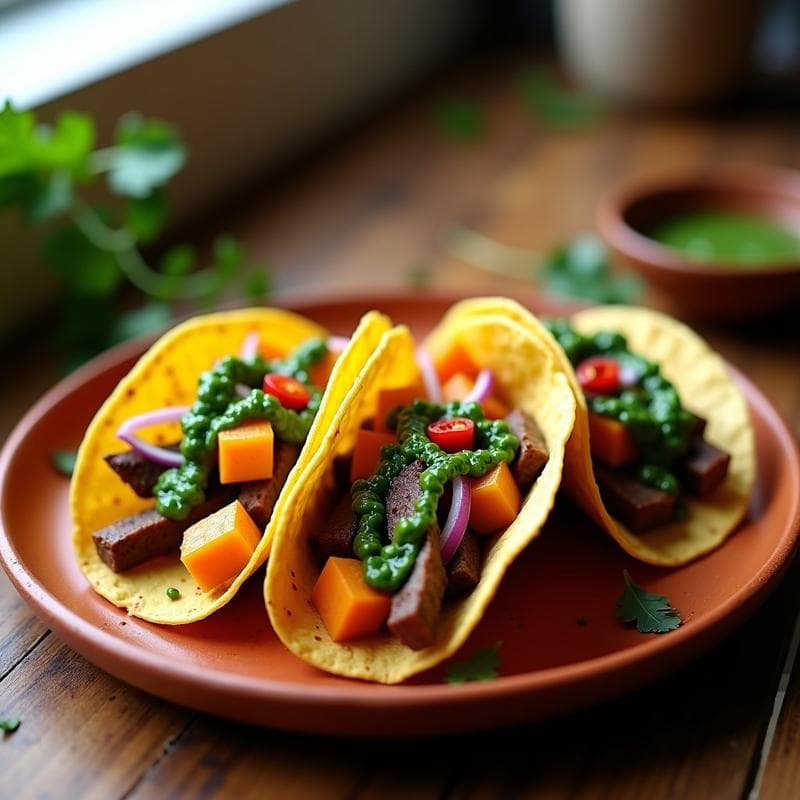 Tacos de Camote y Filete de Res con Chimichurri: Receta Argentina en Airfryer