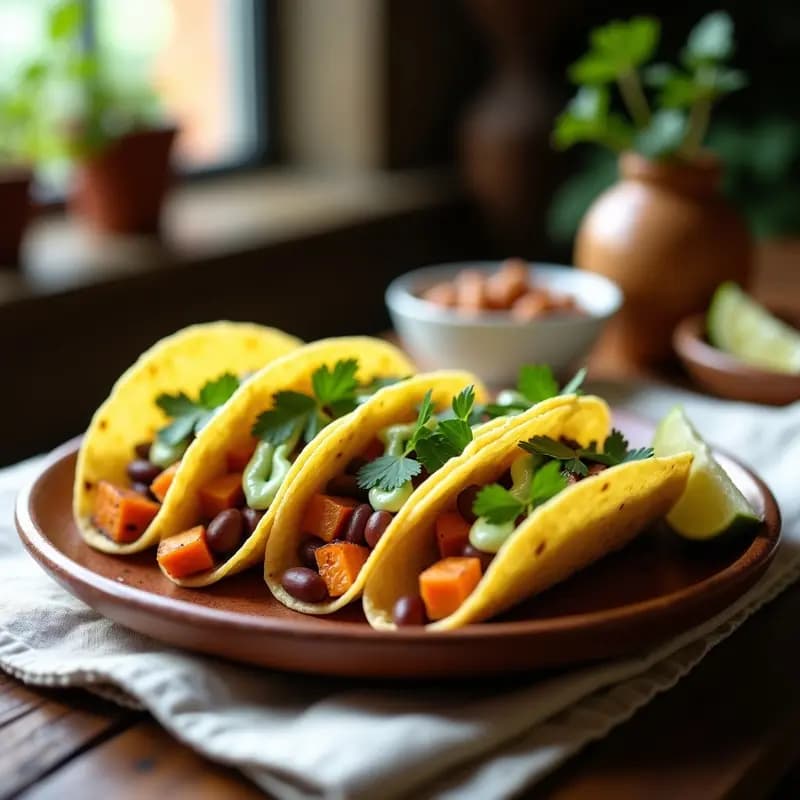Tacos de Camote y Frijoles Pintos con Crema de Cilantro: Receta Mexicana Vegana y Keto